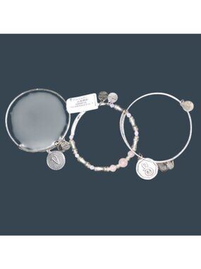 Alex & Ani Energy Charm Bangles With Initial V & Beaded Details Russian Silver F